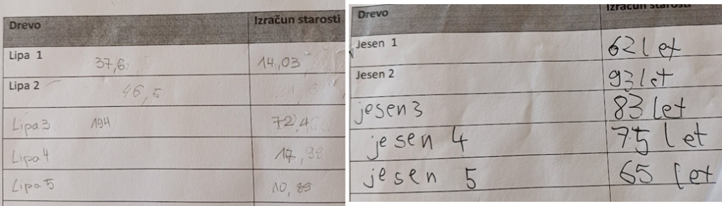 Tabela ugotovitev merjenja